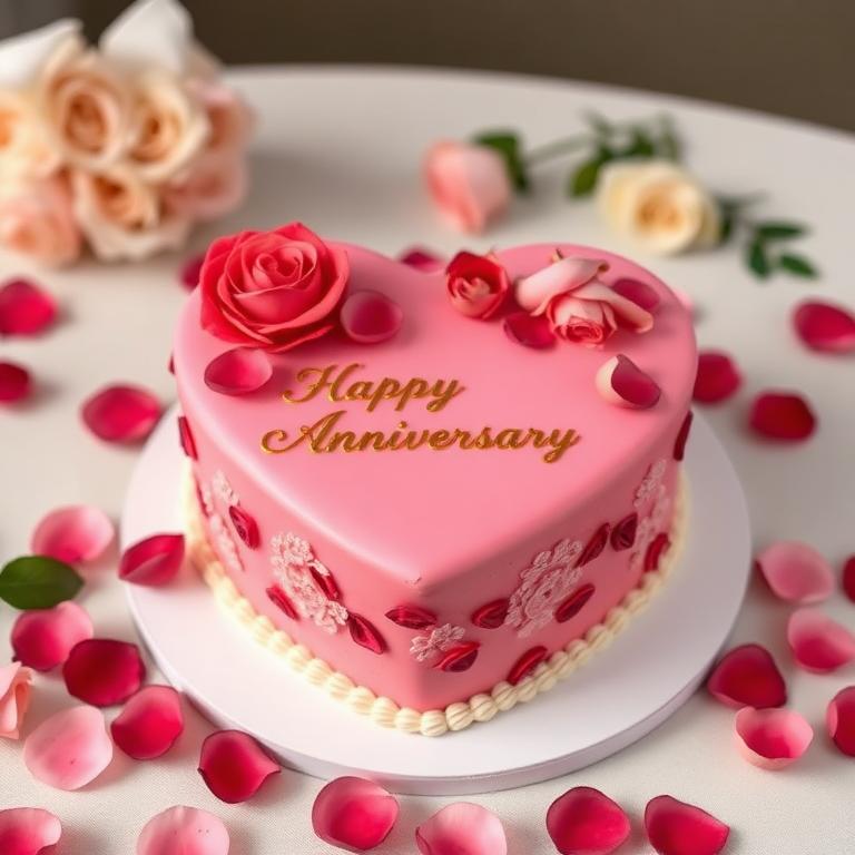 Heart-shaped anniversary cake