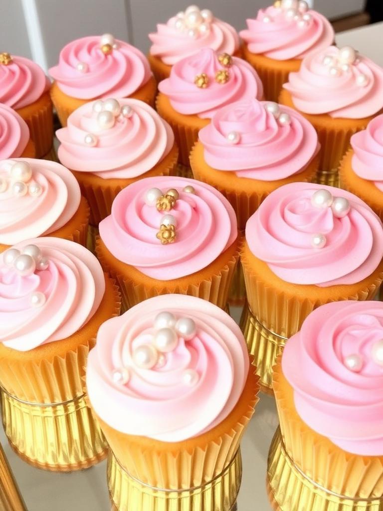Pink frosted cupcakes with pearls